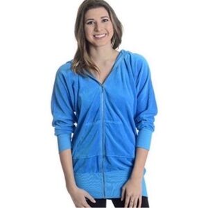 Juicy Couture Original Blue Velour 3/4 Sleeve Hooded Track Jacket Size Small